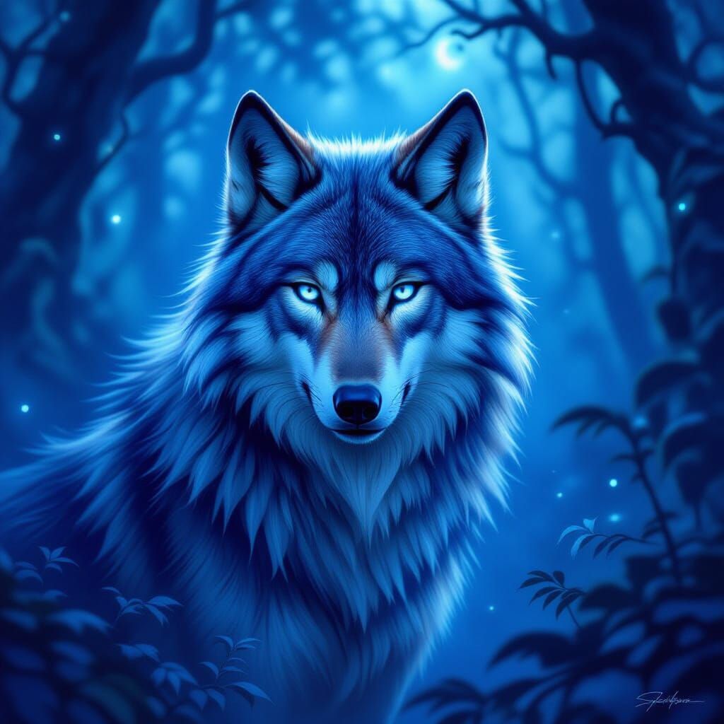 Spectral Wolf in Ethereal Forest