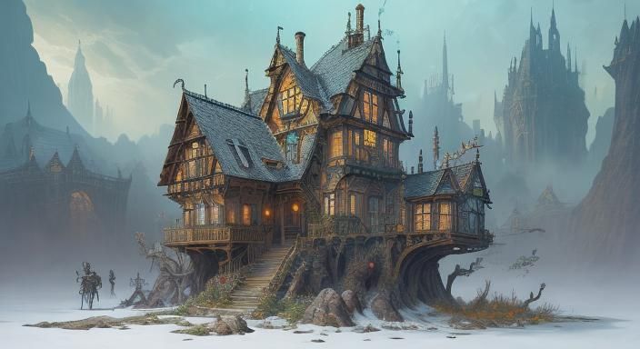 Surreal Fantasy Realm with Whimsical Cyborg Kid