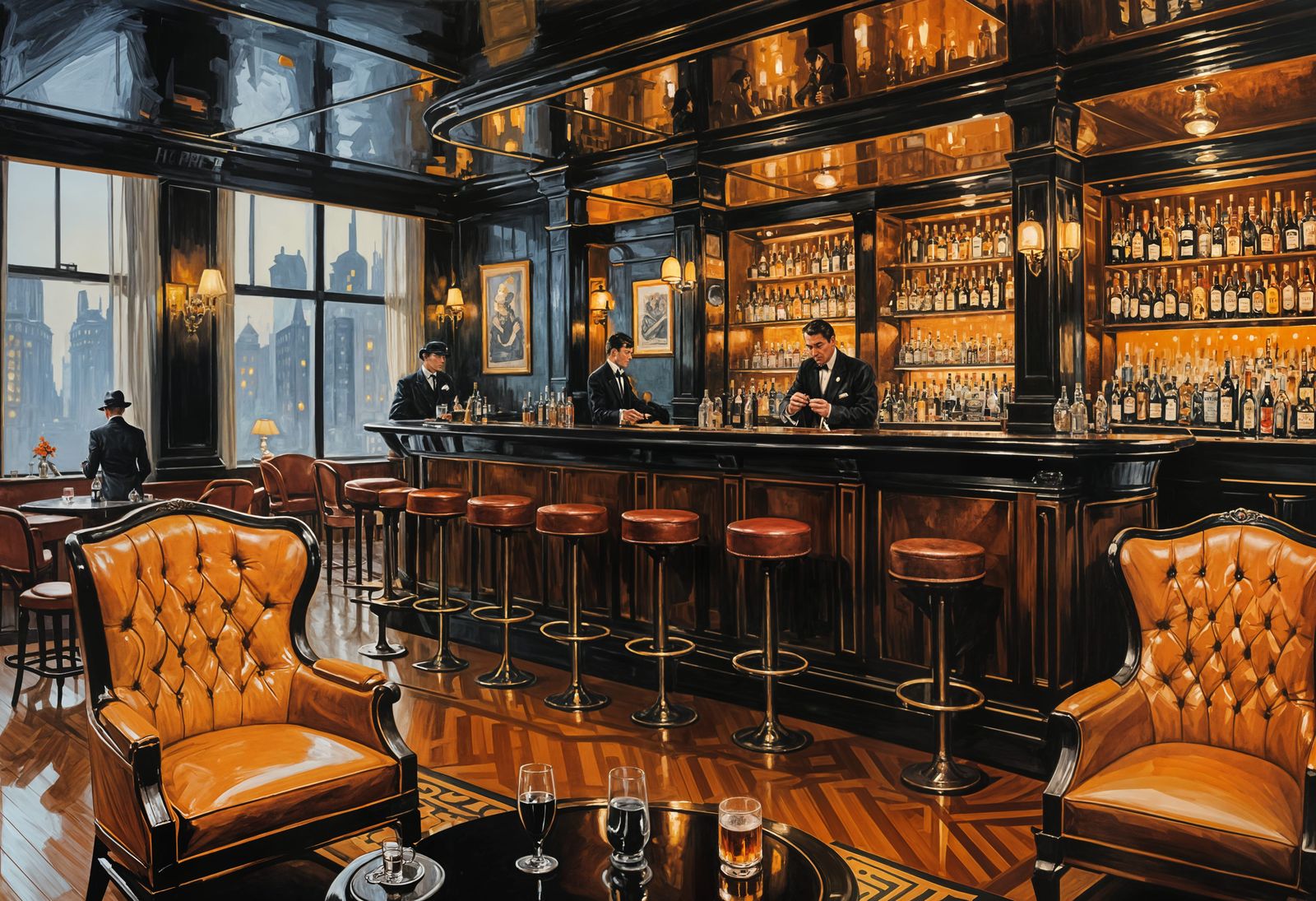 Speakeasy Nightlife in a Gritty 1920s Hotel Bar