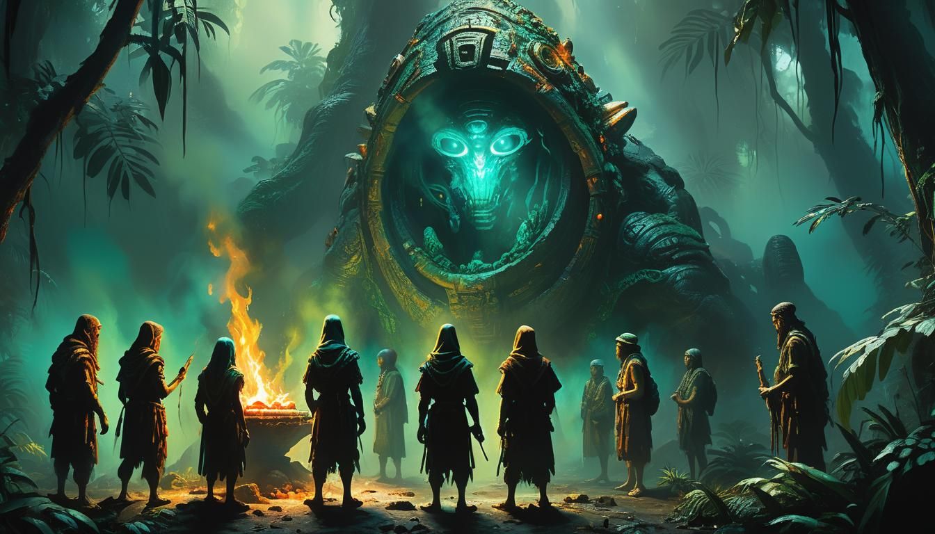 AINA_AINZA Alien Tribe in Jungle, Oil Painting