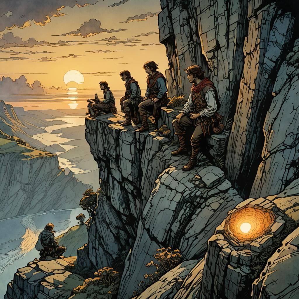 Brothers Watch Sunset: Retro Fantasy Watercolour