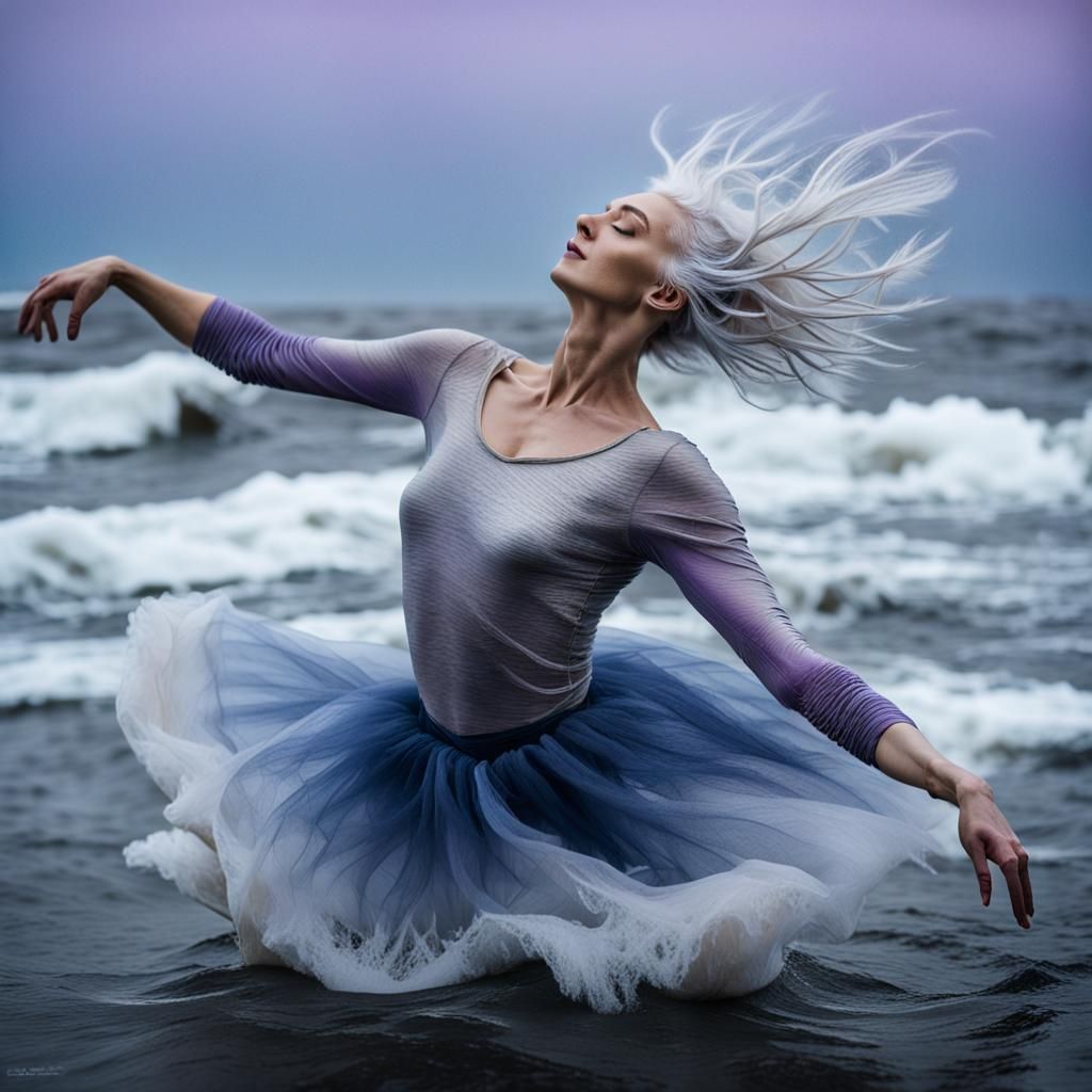 Ballerina's Winter Sea Dance: Expressive Portrait