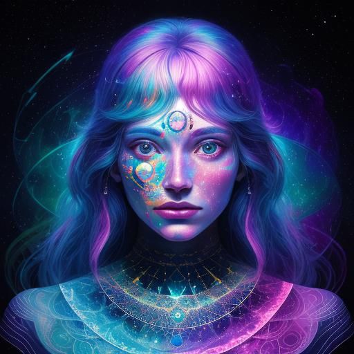 Astral Cosmic Self: Holographic Mixed Media Illustration