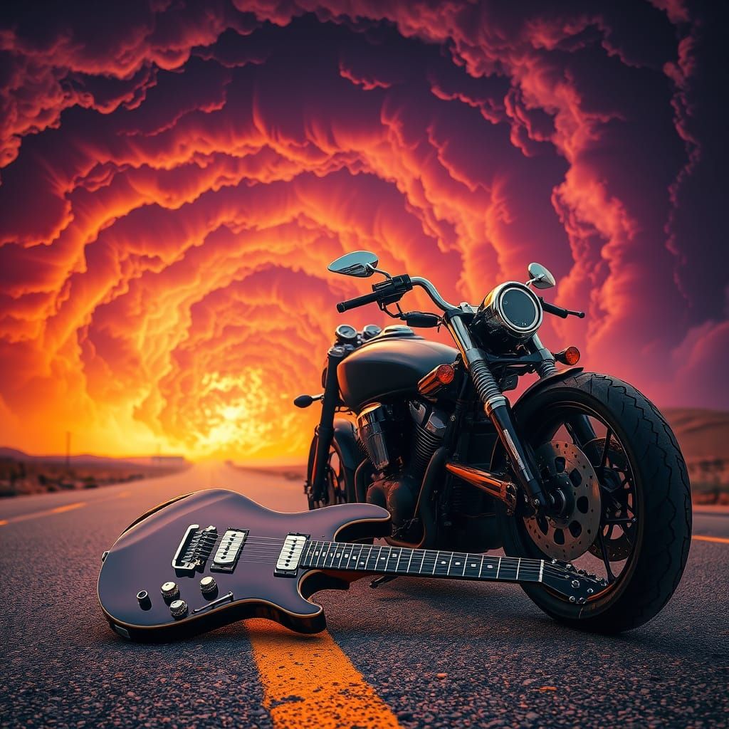 Electric Guitar Abandoned on Apocalyptic Highway
