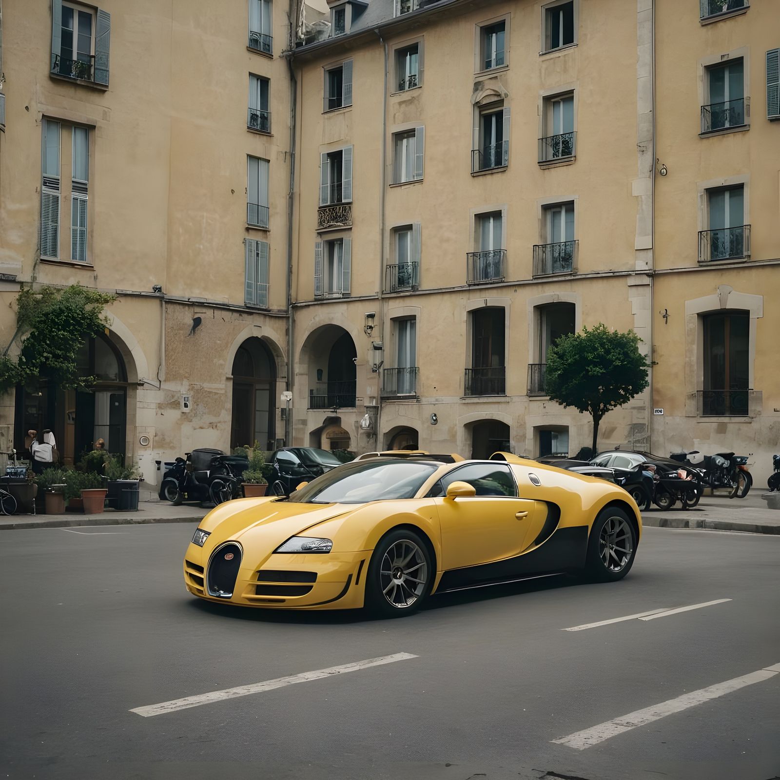 Yellow Bugatti Veyron in France: Cinematic Film Still