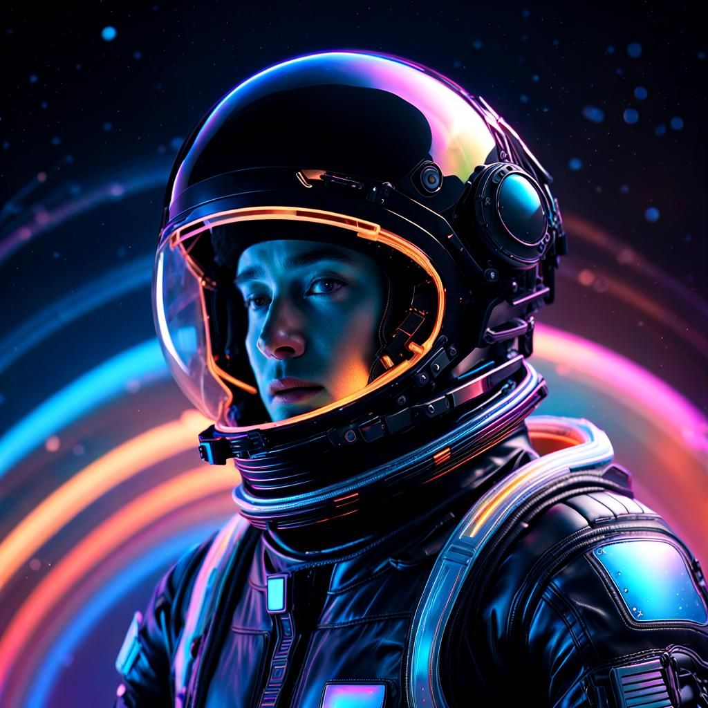 Futuristic Astronaut in Zero Gravity with Neon Highlights