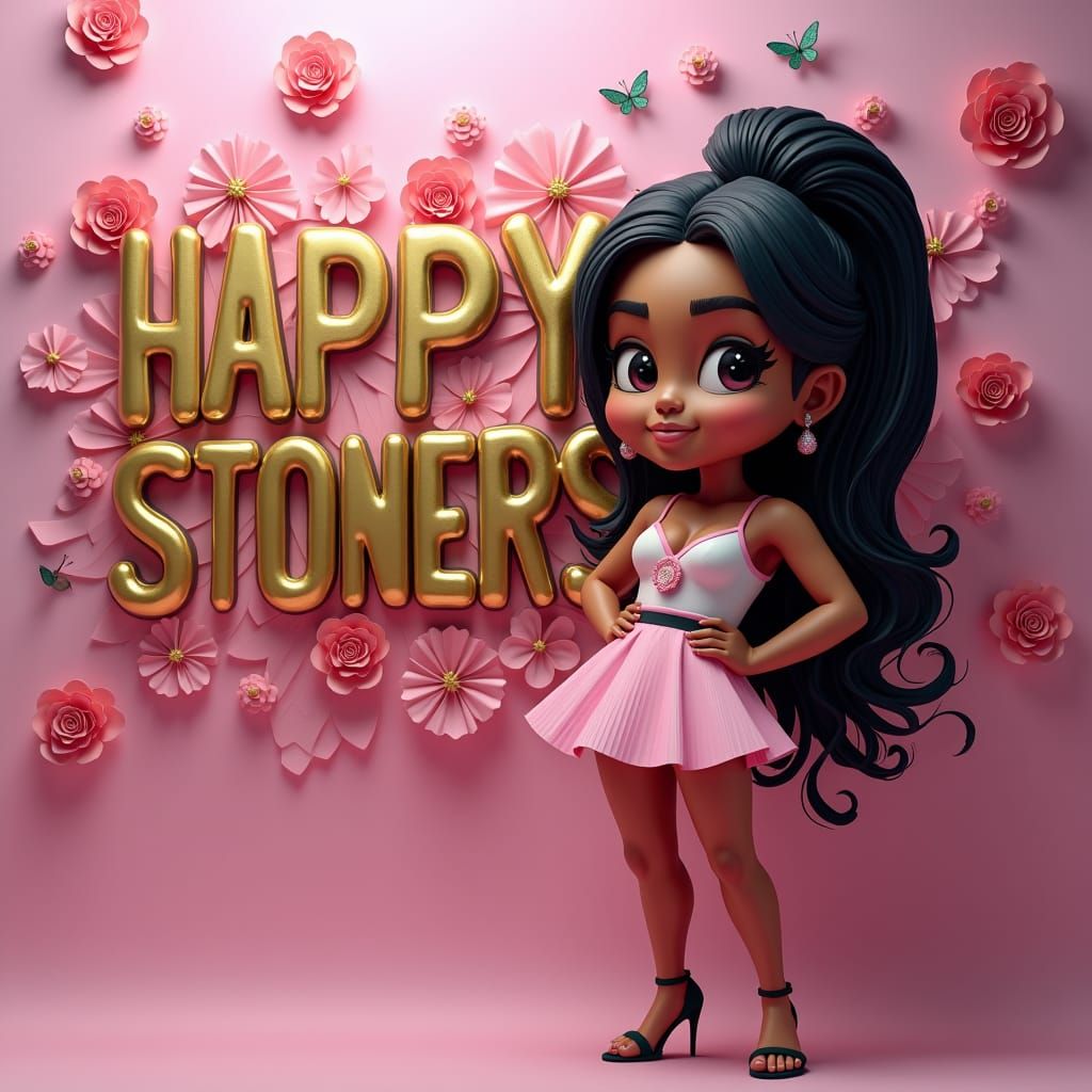 Happy Stoners in 3D with Flowers and Butterflies