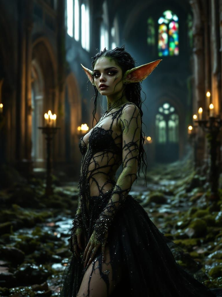 Gremlin Selena Gomez in Gothic Cathedral