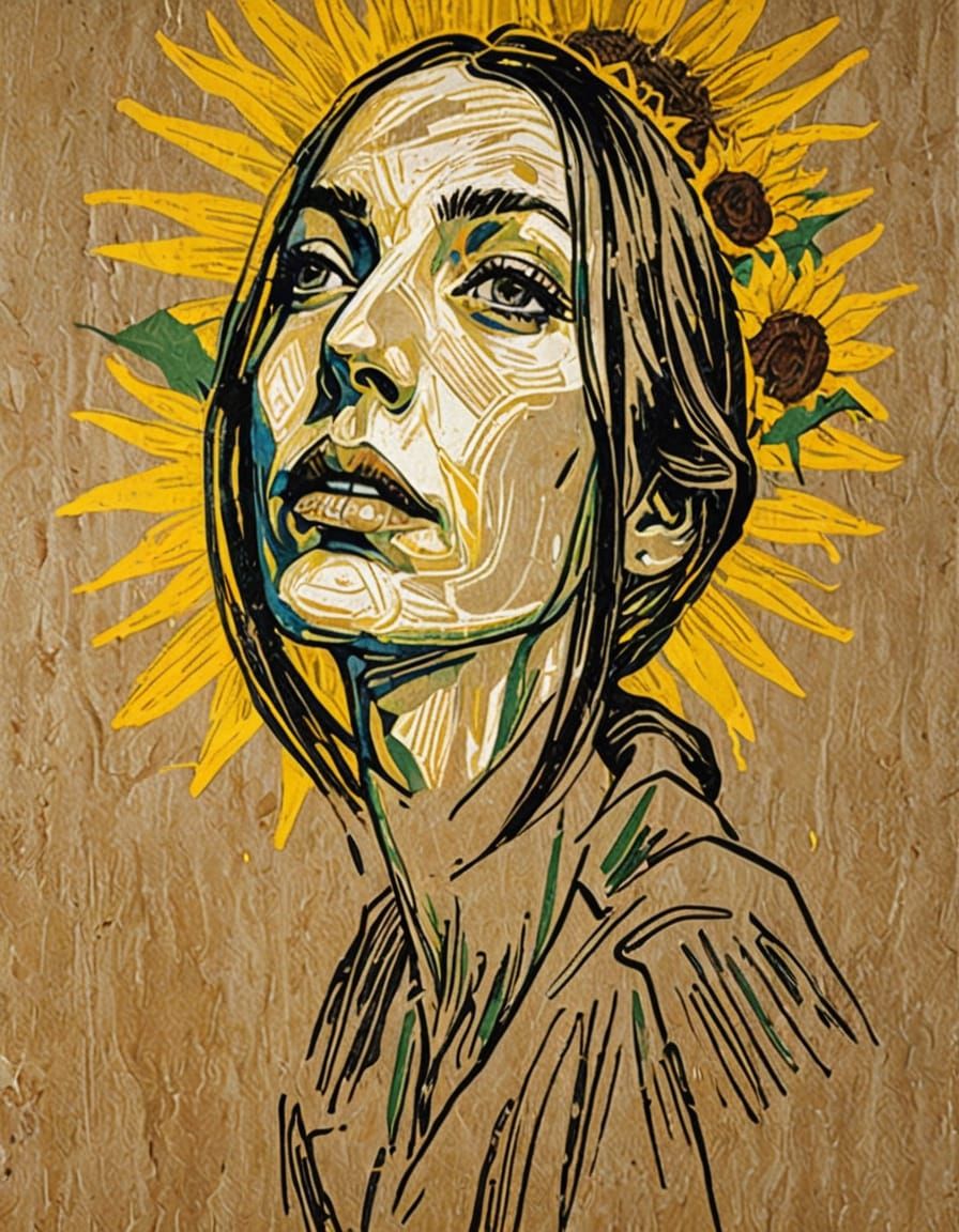 Vibrant Sunflower Portrait in Expressive Art Style