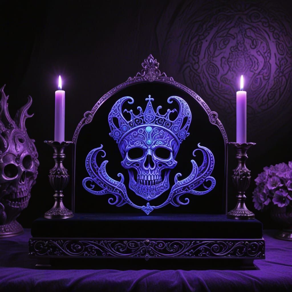 Lovecraftian Tiara Glows Under Blacklight on Velvet Pillow