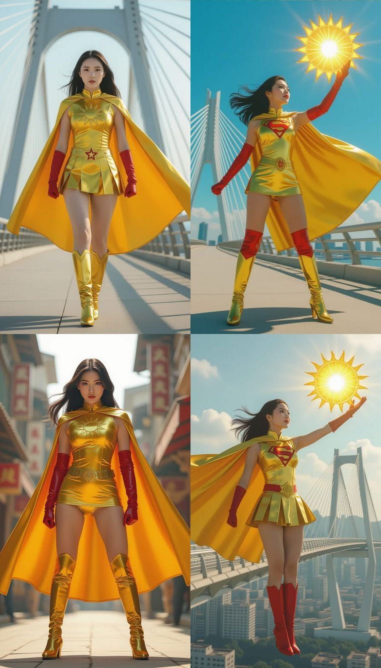 Chinese Superhero Solaraya Soaring Over Modern Bridge