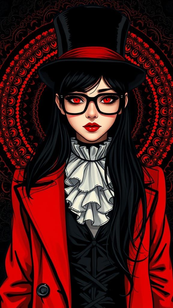Gothic Ringmistress in Red Coat and Top Hat