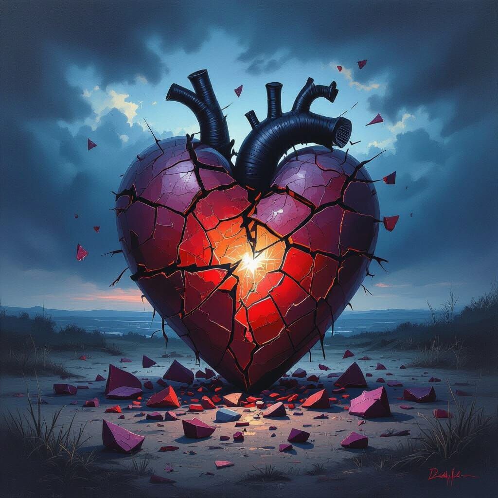 Shattered Heart in Stormy Twilight, Painterly Style