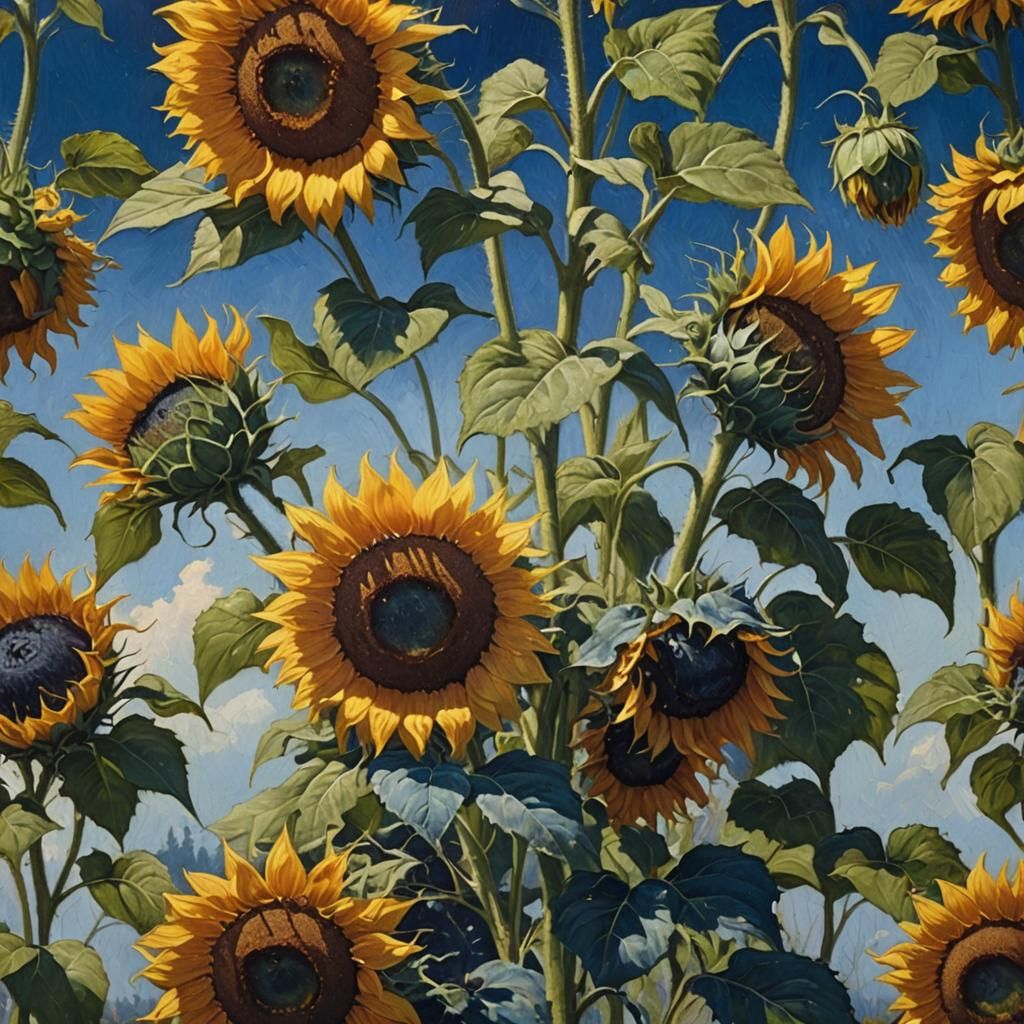 Navy Blue Sunflower as Oil Painting