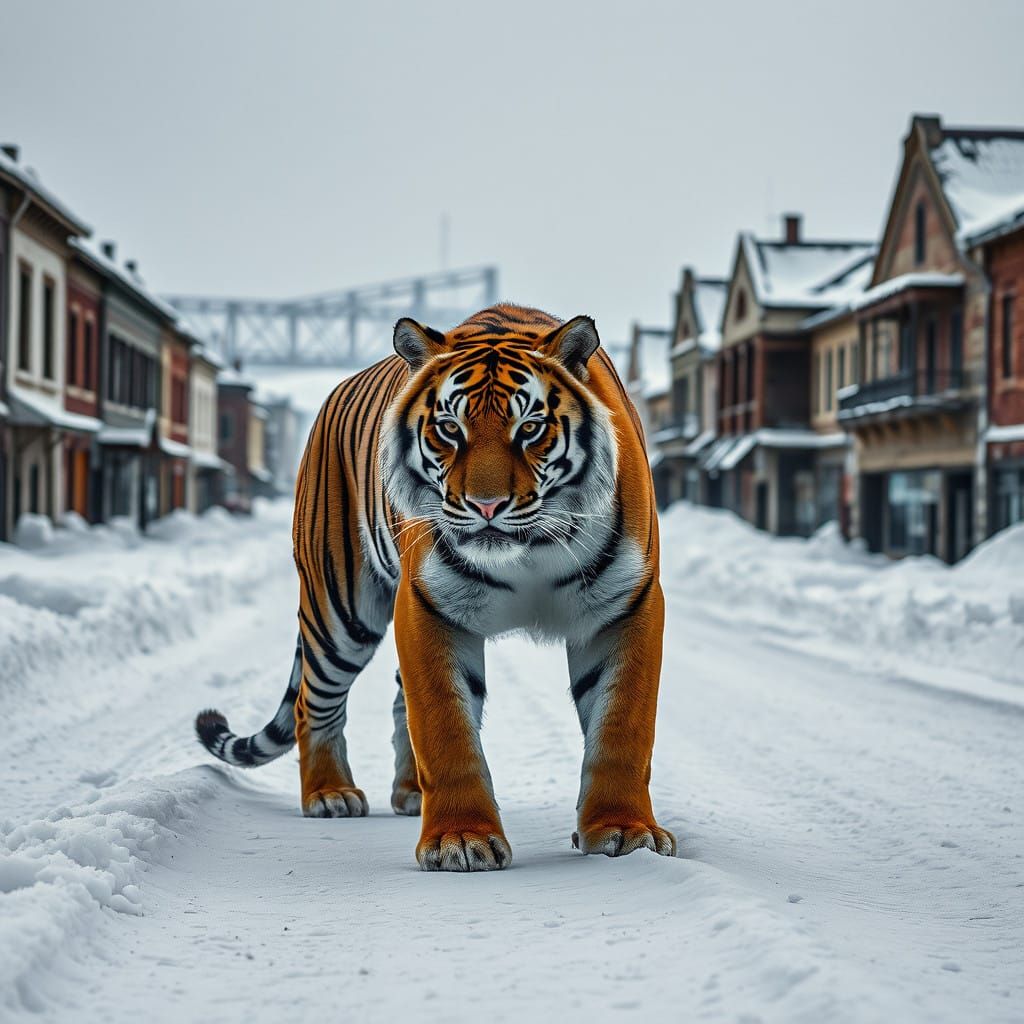 Regal Siberian Tiger Strides Through Deserted Siberian Winte...