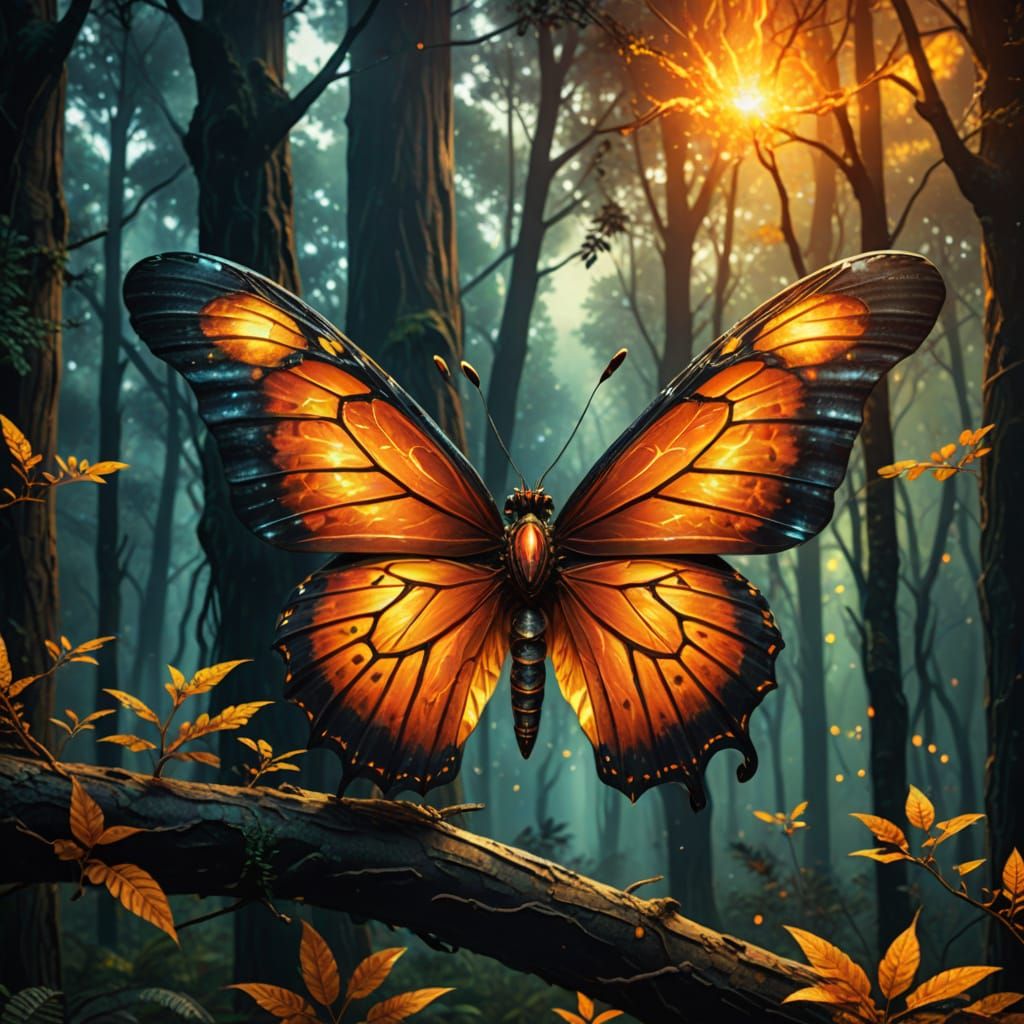 Glowing Fire Butterfly in Cosmic Art