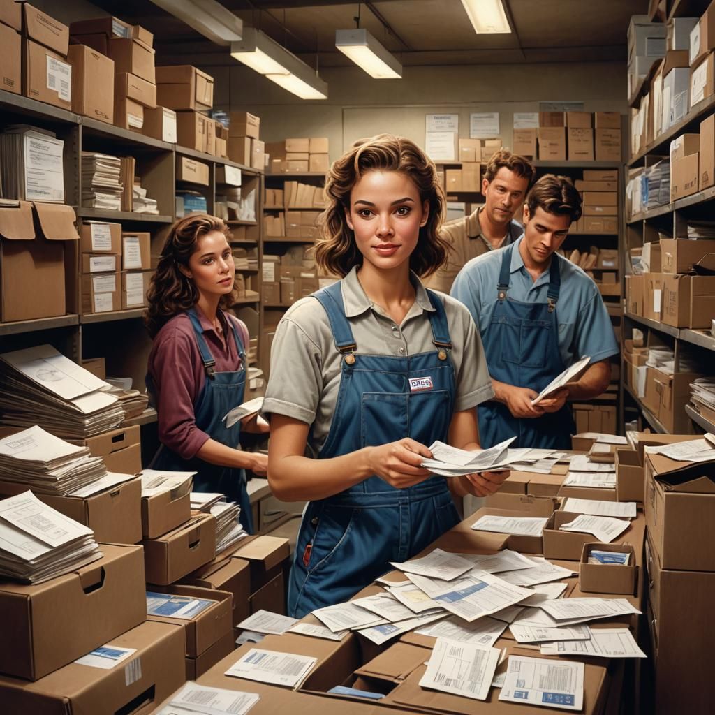 1990s Postal Worker Sorting Mail