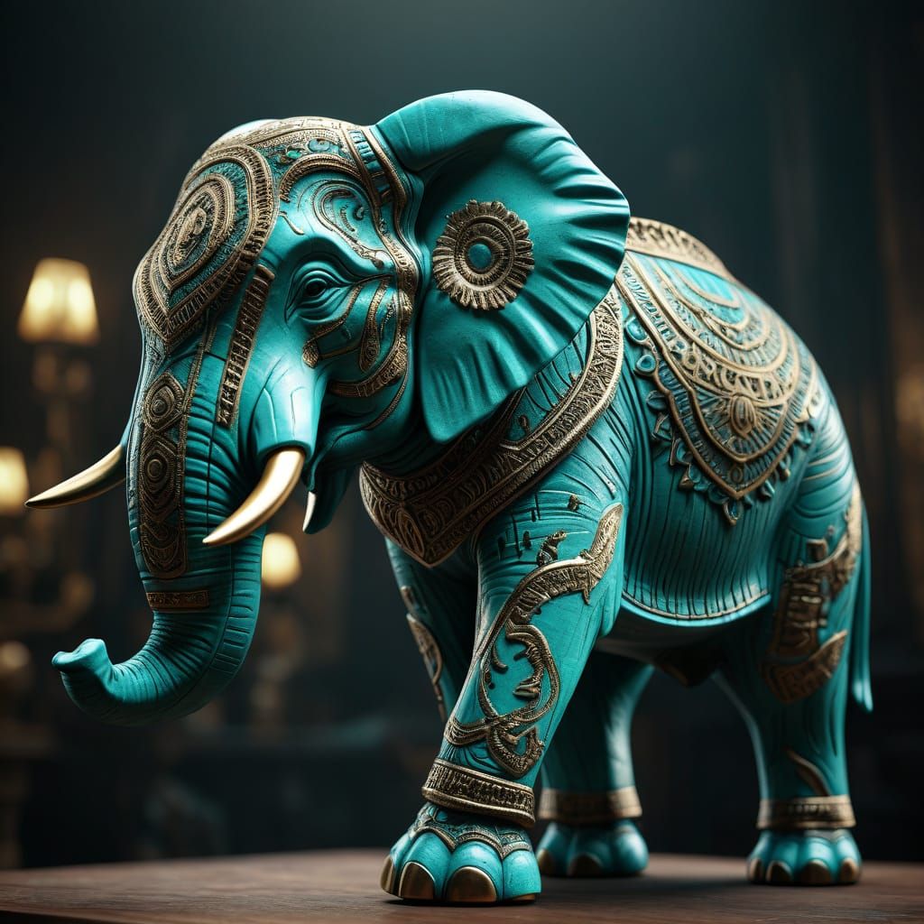 Hyperdetailed Turquoise Elephant Statue in 8k Resolution