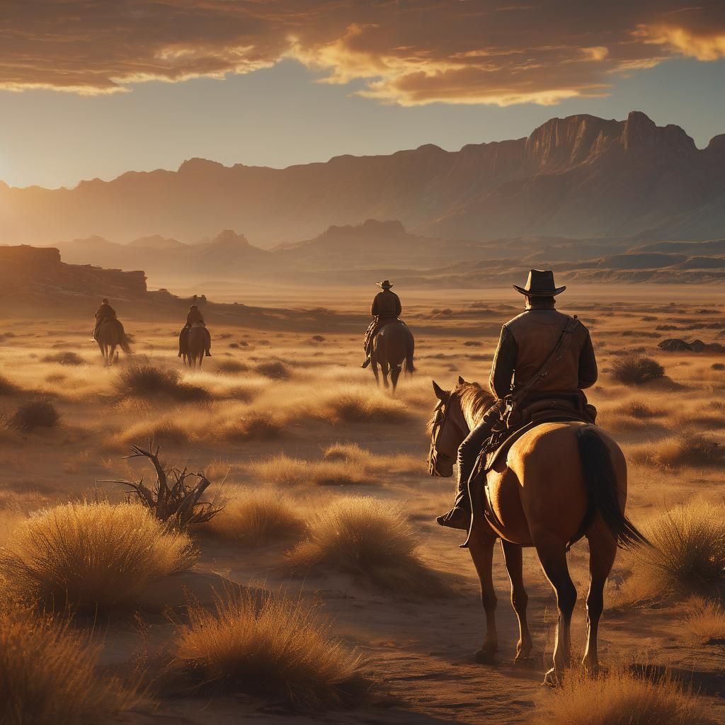 Cinematic Western Sunset: Cowboy on Horseback