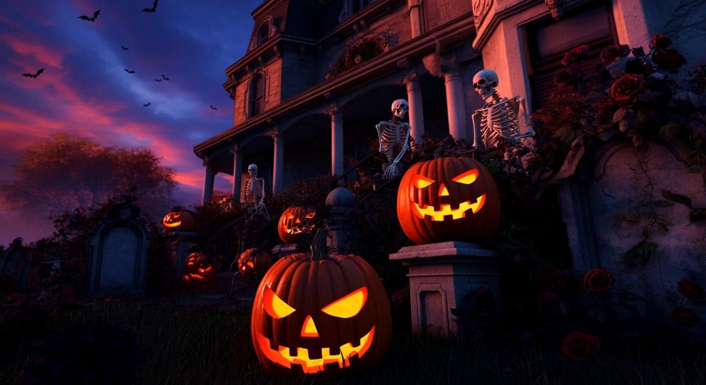 Spooky Halloween Pumpkin Display at Old Mansion