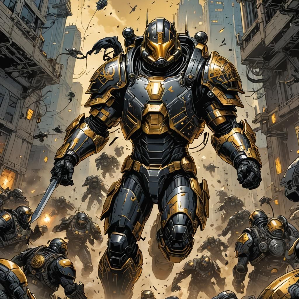 Sci-Fi Army Knight in Comic Book Style