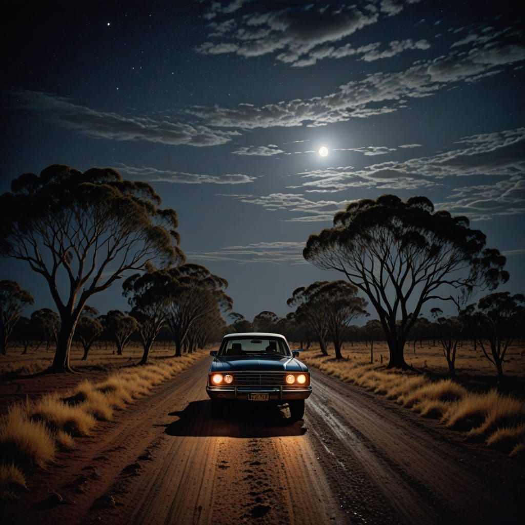Australian Impressionist Landscape with Abandoned Car and Cu...