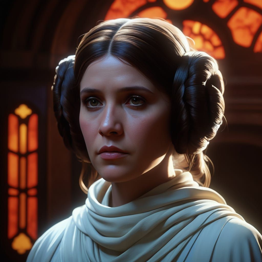 Regal Princess Leia in Hyperrealistic Oil Painting