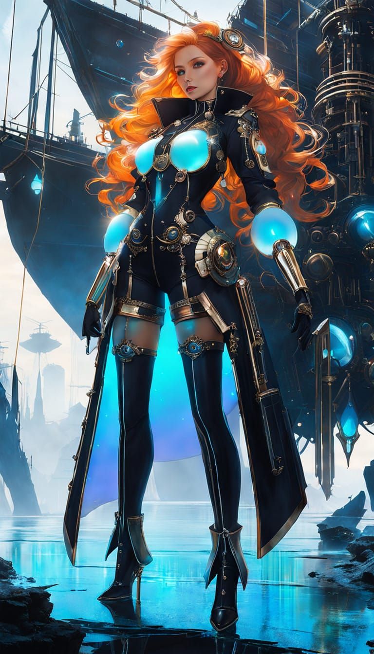 Steampunk Fembot Pirate Captain Radiates Ethereal Aura