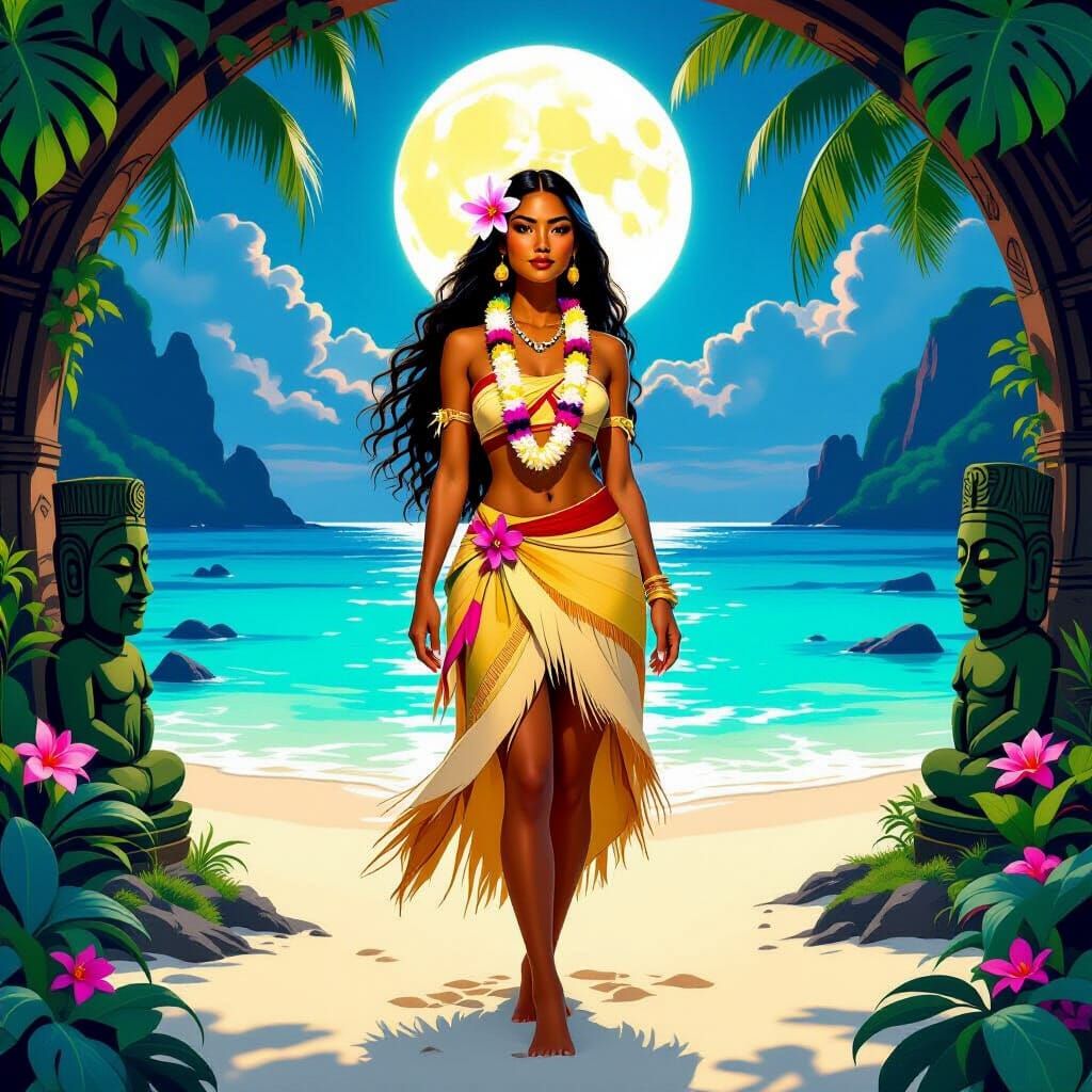 Hawaiian Goddess in Bioluminescent Grotto Garden