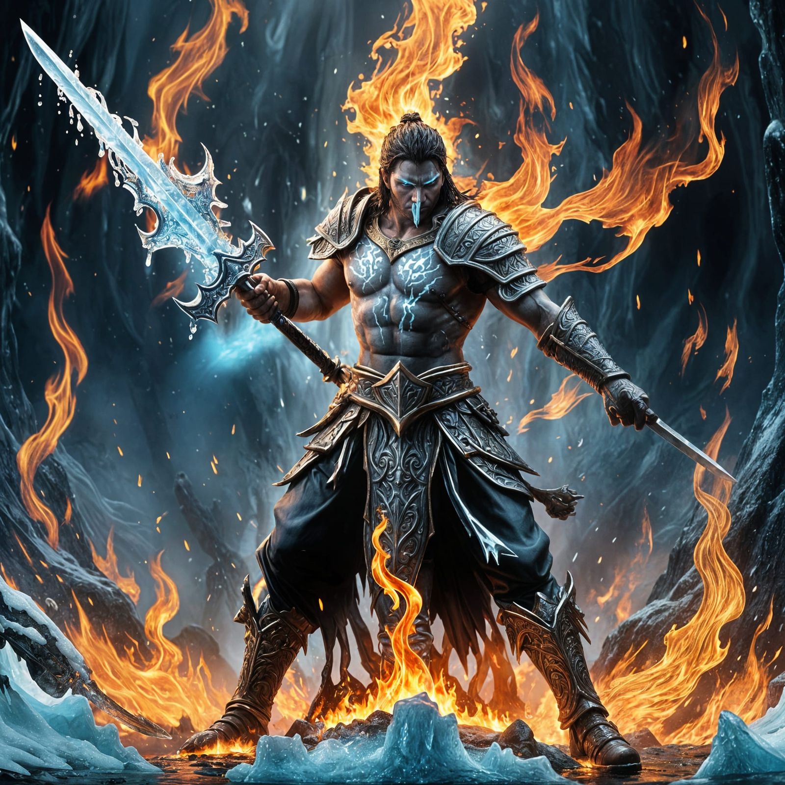Warrior's Melting Ice Sword in Flames