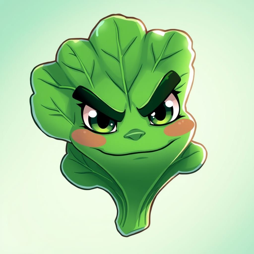 Mischievous Kale Leaf in Anime Key Visual Style