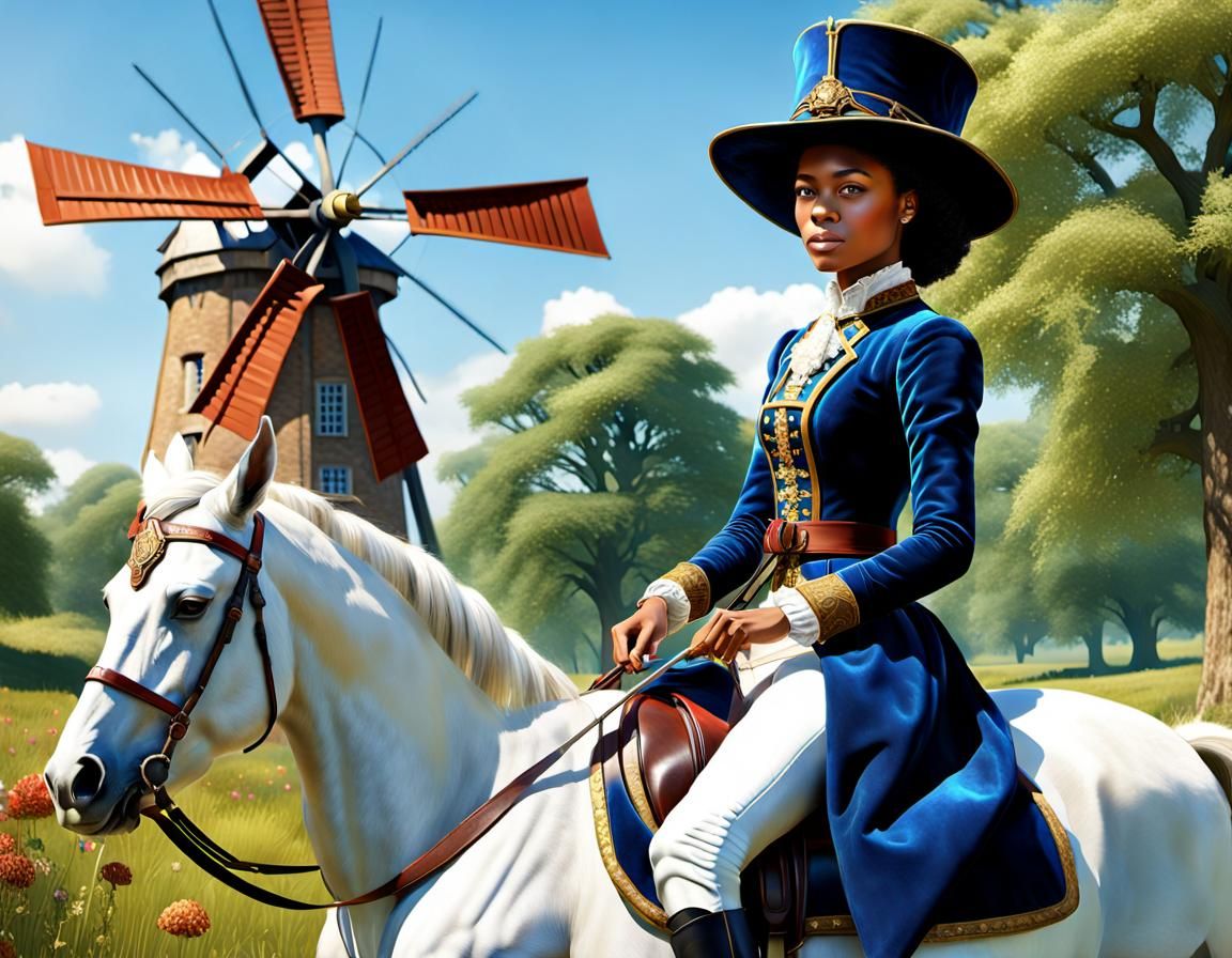 Noblewoman on Horseback in Sunny Meadow