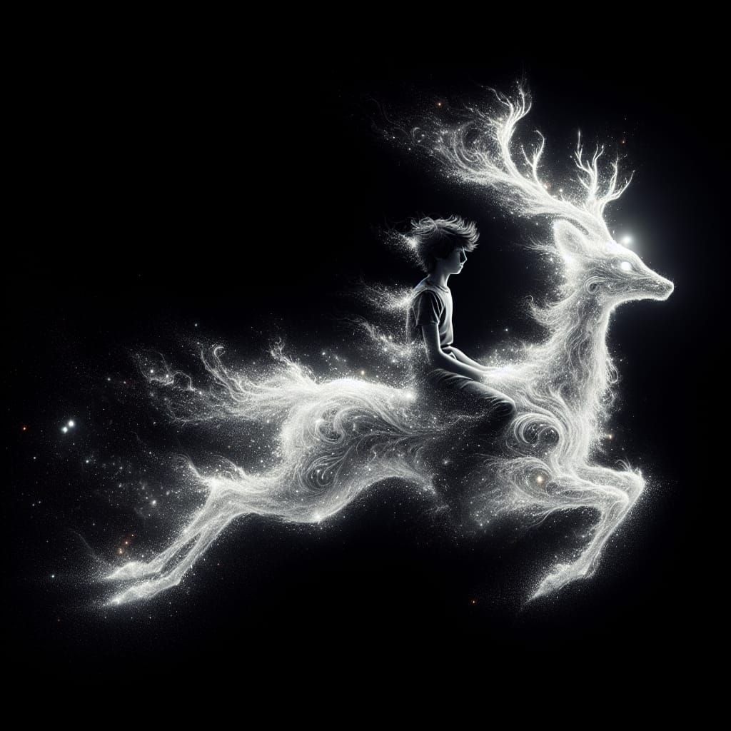 Ethereal Boy Rides Spiritual Deer of Light