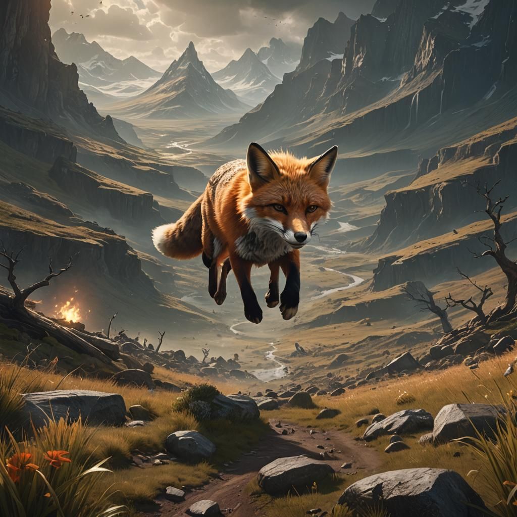 Fox Chase in Endless Valley: Detailed Matte Painting