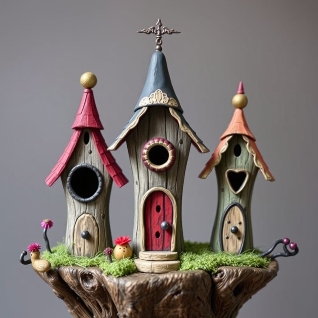 Whimsical Birdhouses in a Darkly Humorous Style