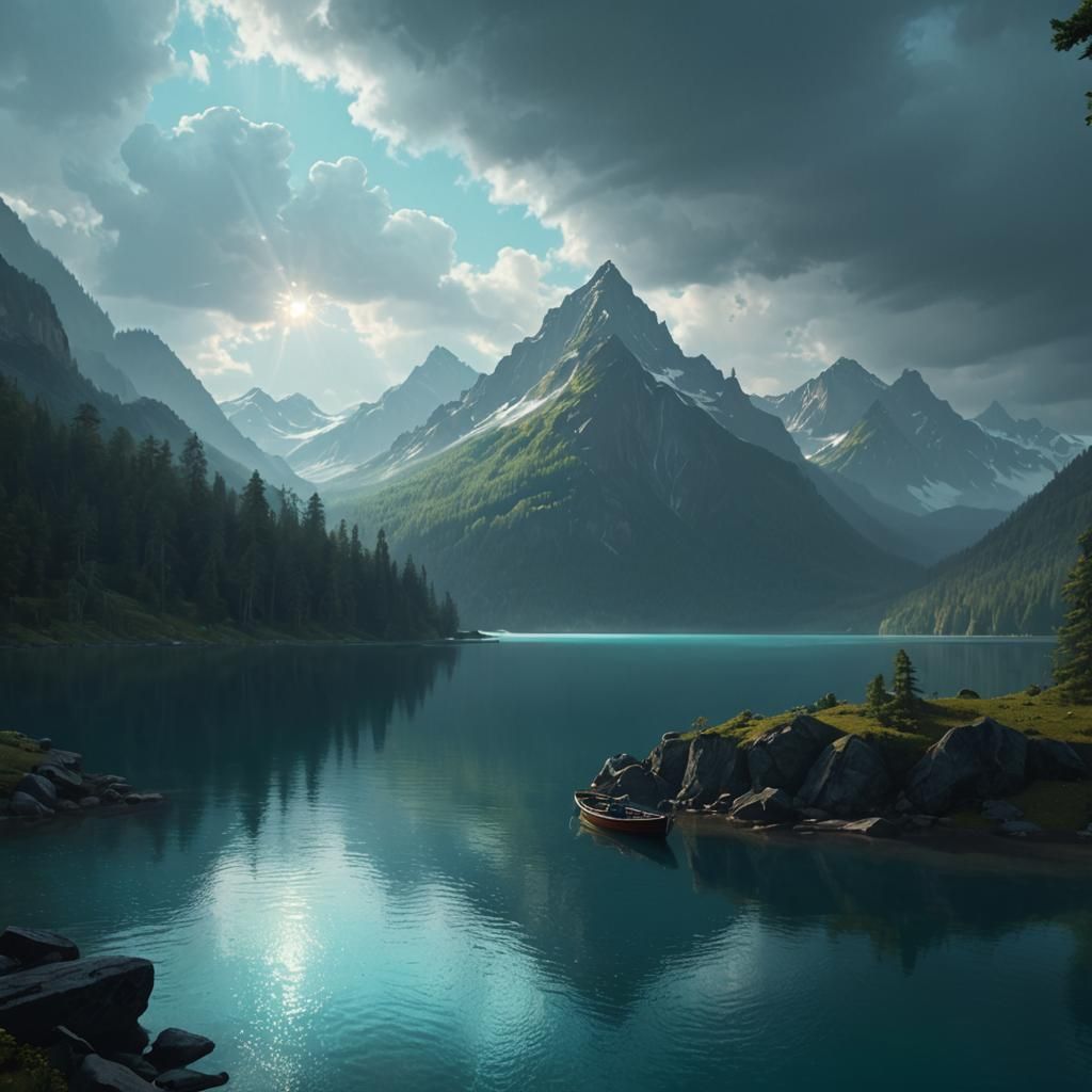 Serene Mountain Lake: A Digital Matte Painting