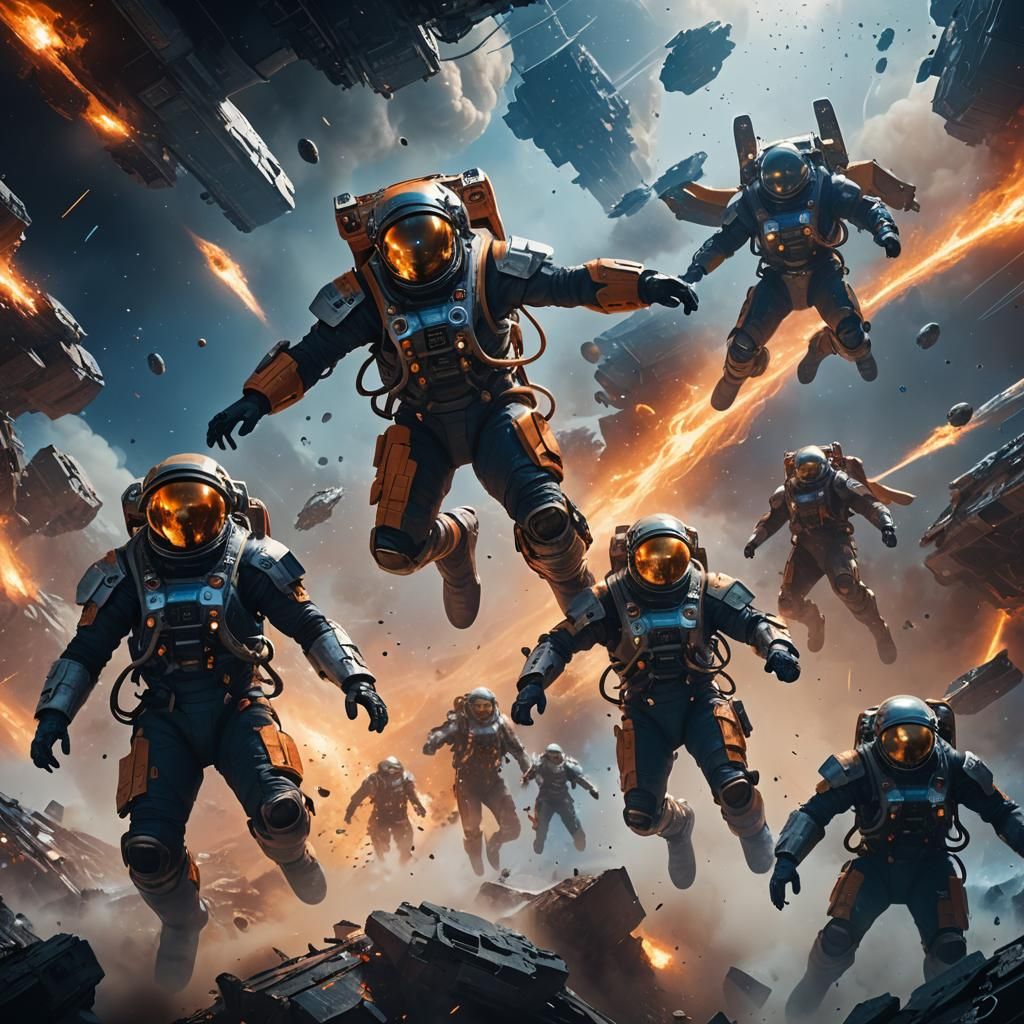 Astronauts Battle in Zero Gravity: Cinematic Concept Art