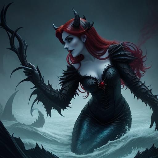 Grotesque Mermaid Villainess in Dark Disney Photorealism