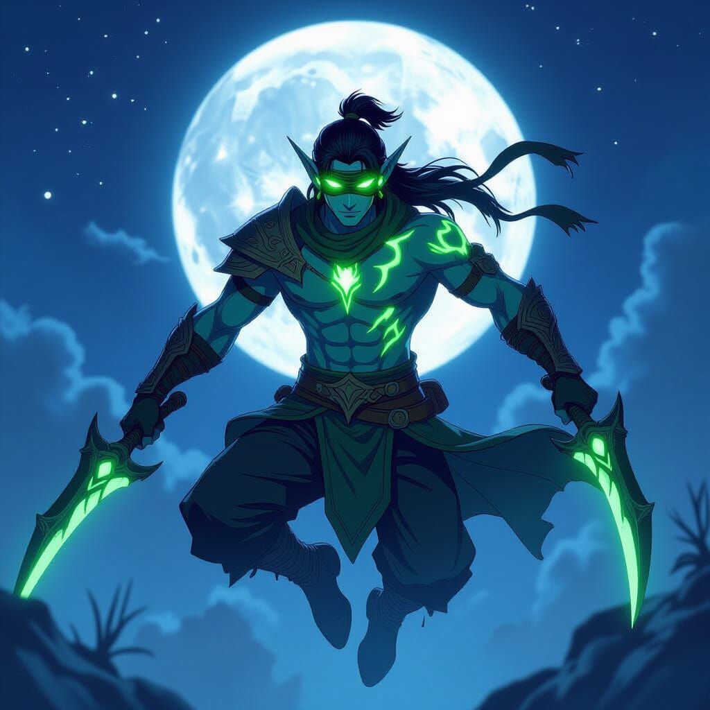 Night Elf Demon Hunter in Anime Style