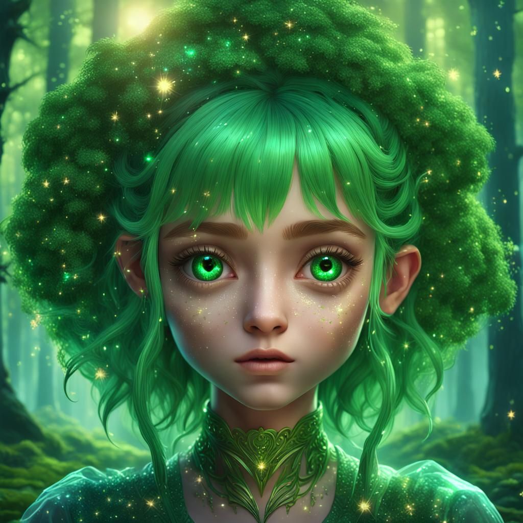 Forest Girl with Emerald Eyes, Fantasy Concept Art