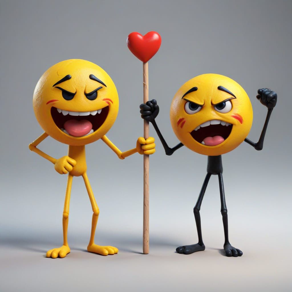 Fierce Horror Emoji Confronts Fumbling Love Emoji
