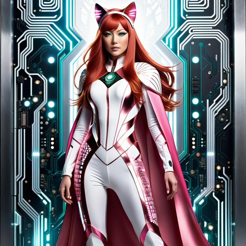 Futuristic Japanese Superheroine in High-Tech Pink Suit