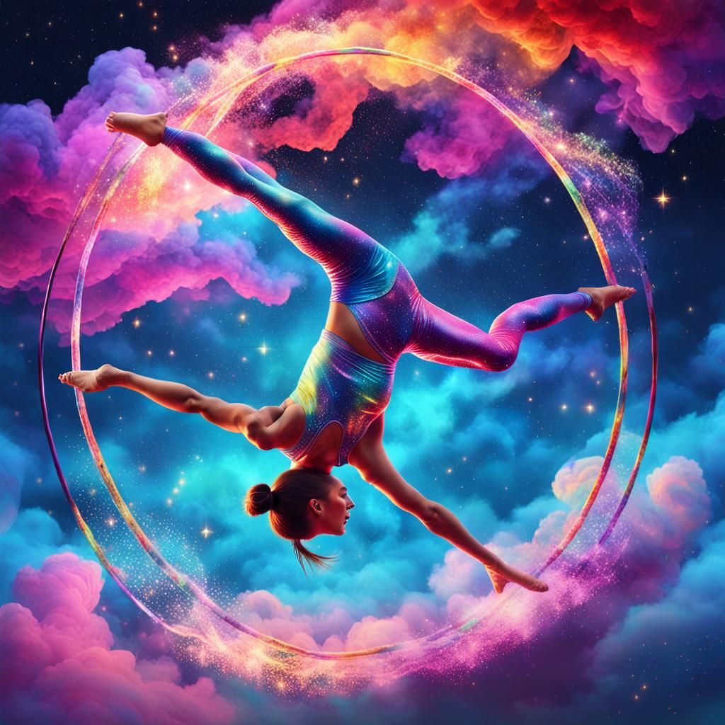 Cosmic Gymnast's Astral Double Somersault in Mixed Media