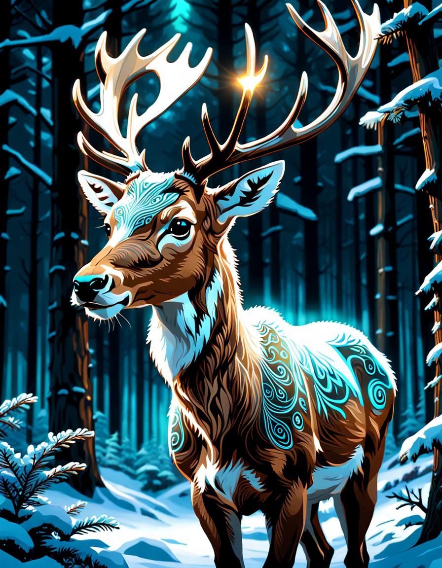 Baby Caribou Portrait in Winter Forest