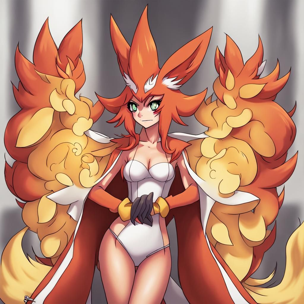 Mind-Controlled Anime Delphox Character with Blank Stare