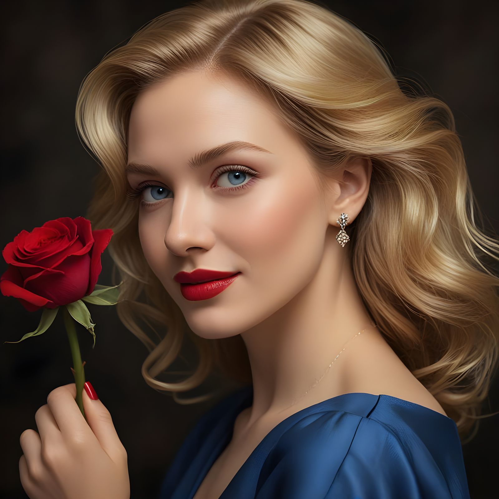 Breathtaking Blonde Woman with Vibrant Smile and Azure Eyes