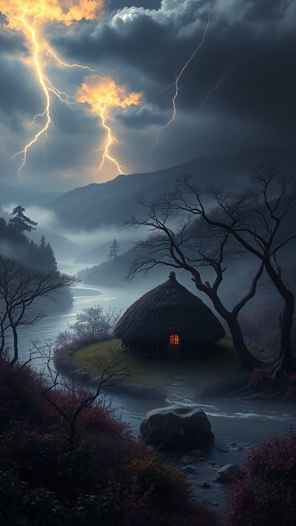 Ethereal River Landscape in Dark Fantasy Style