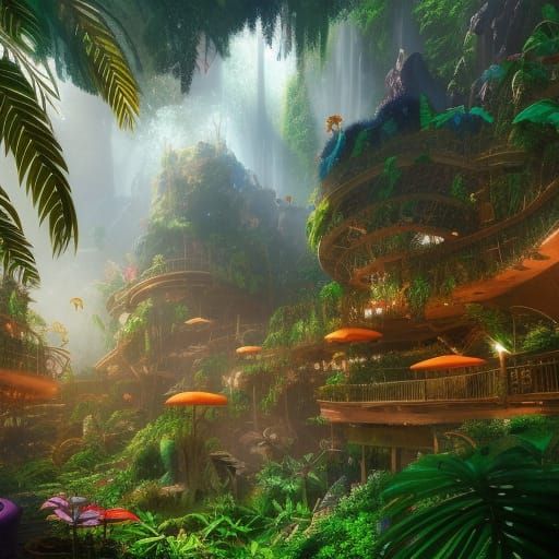 Fantastical Jungle Dream Mall in Detailed Matte Painting