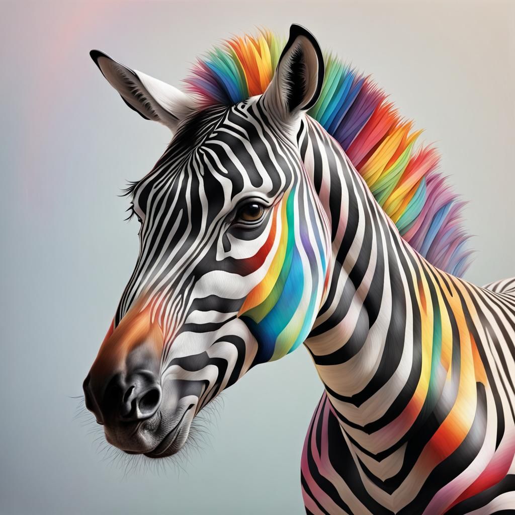 Rainbow Striped Zebra in Abstract Art