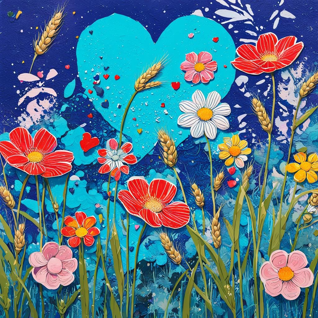 Anime Inspired Floral Mixed Media Digital Art